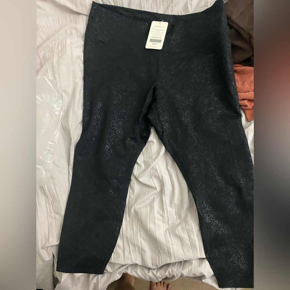 Fabletics PowerHold 3/4 length leggings- Black Shimmer-3X